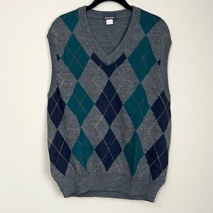 Classic Grandpacore Heritage Academia Virgin Wool Argyle Men's Sweater Vest L
